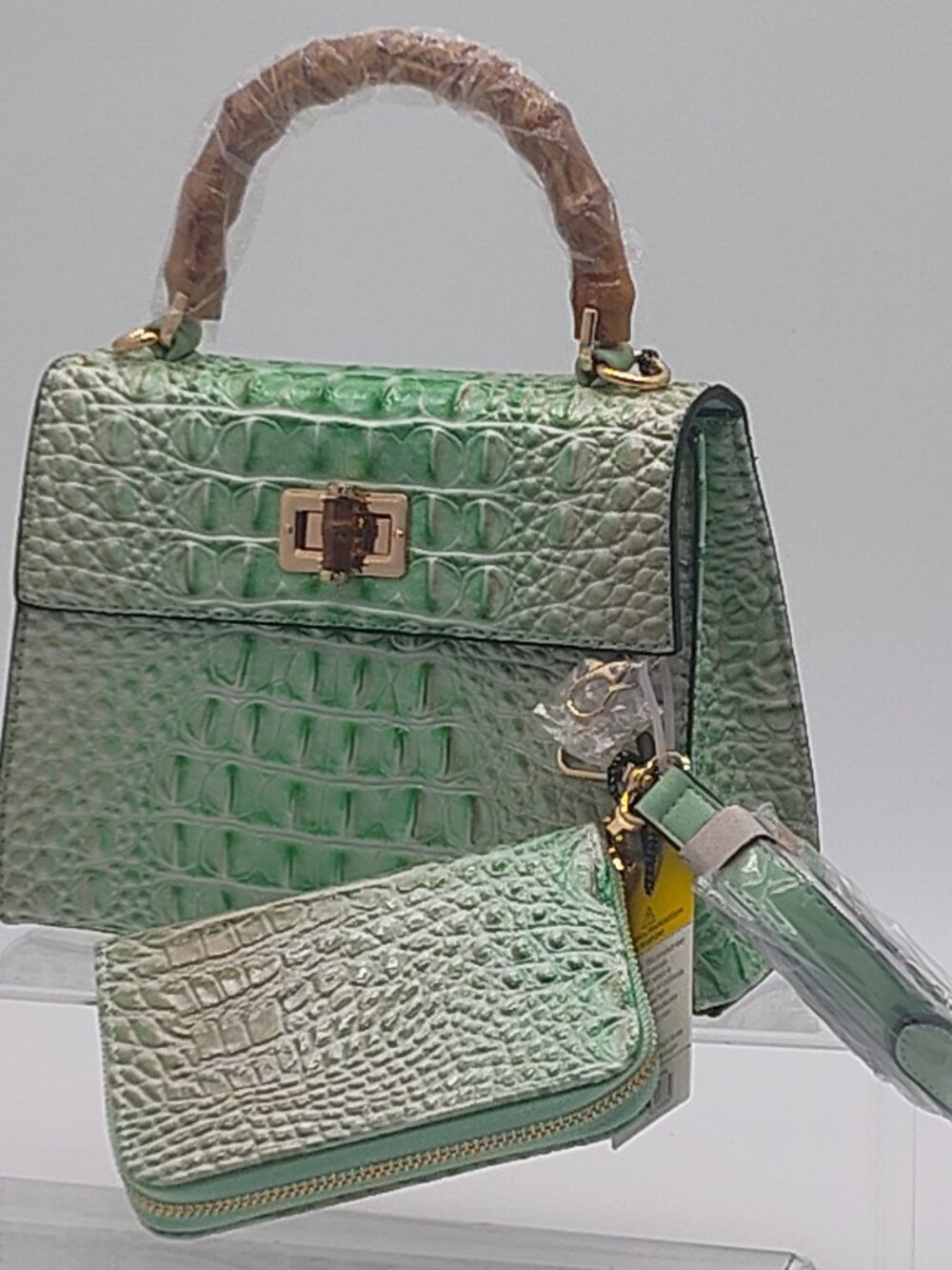 Iced Mint Croc 2‑Piece Bag & Wallet Set